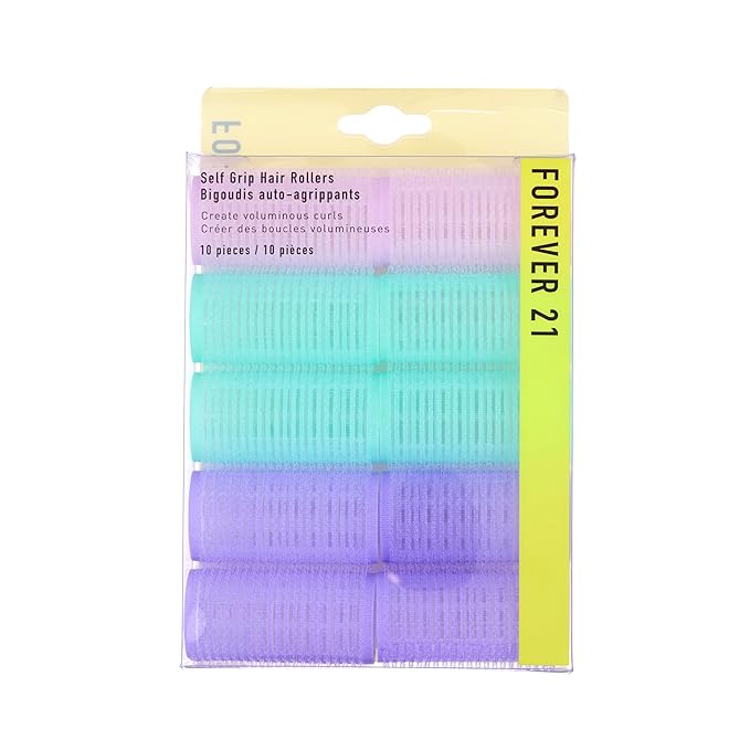 10pc Gentle Grip Hair Roller Set for Salon-Style Voluminous Curls at Home (PURPLE/BLUE)