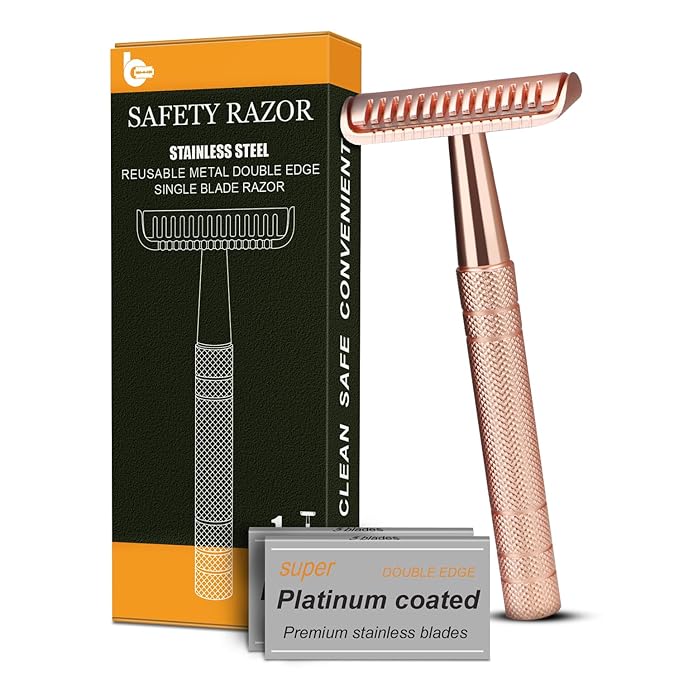 Matte Rose Gold Single Blade Razors for Women, Double Edge Safety Razor with 10 Blades, Stainless Steel Handle, Eco-friendly, Gentle, Smooth, Close Shave