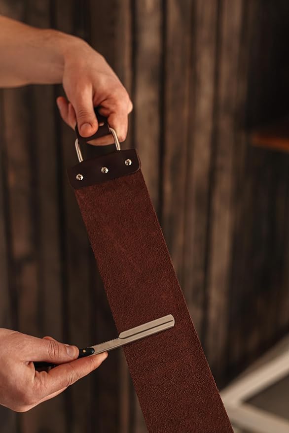 Razor Strop - Barber's Latigo Leather Straight Razor Strop. Dual Strap that will be a Great Addition for Any Straight Razor. PREMIUM LEATHER Strop for Sharpening. (Brown)