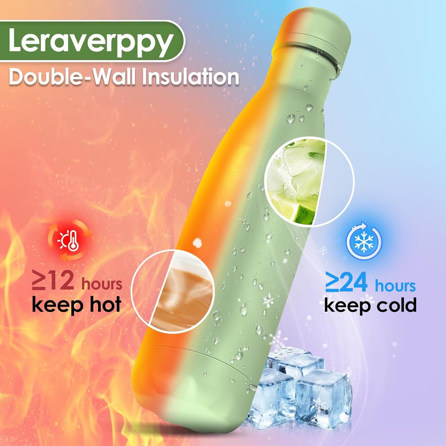 17oz Cola-Bottle Shaped Stainless Steel Leak-proof Water Bottle,Double Wall Vacuum Insulated Metal,Travel Mug For Sports Indoors & Outdoors,BPA-Free School Kids Flasks,Green(1Pack)