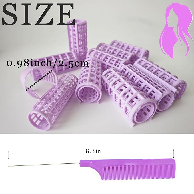 20 Pack Snap Hair Roller Plastic Hair Rollers Set, 0.98Inch/2.5cm Heatless Rollers, Snap on Rollers for Fine Thin hair, Self Grip Roller for DIY Hair Styling and Salon Use(SIZE L Purple)