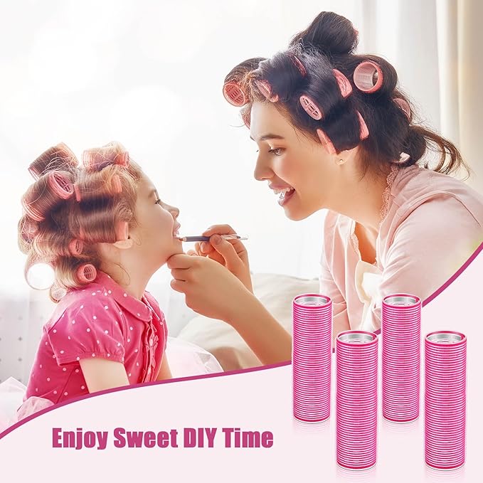 WILLBOND 4 Pcs Long Hair Rollers for Bangs Aluminum Core Curlers Thermal Self Grip Roller for Long and Medium Hair Women Hairstyle (4.1 x 1.2 Inch,Rose Red)