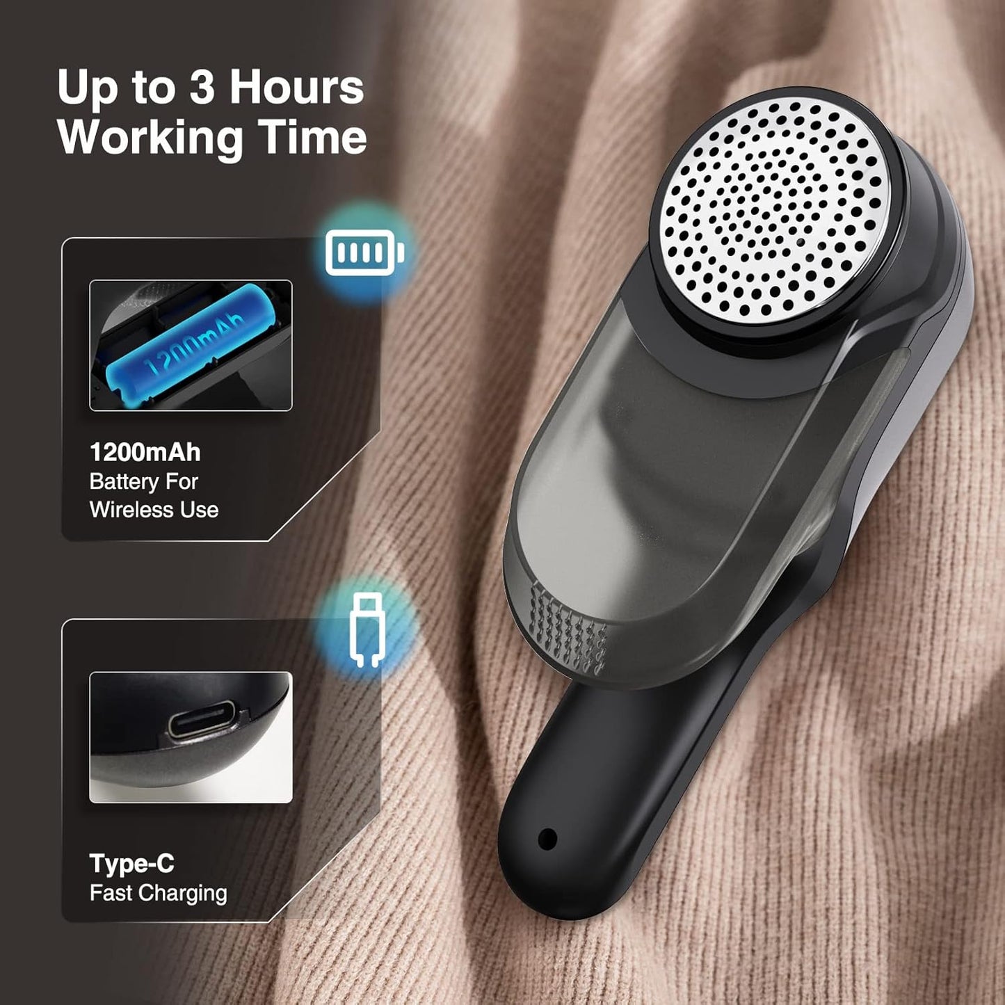 Fabric Shaver and Lint Remover with 2 Extra Blades, Led Digital Display Fabric Shaver for Furniture, 2 Speeds Powerful Ball Remover for Clothes Sweater Sofa Carpet (Black)