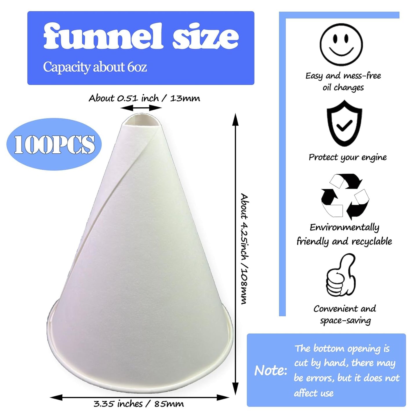 100 Pcs Paper funnels for Motor Oil 6oz Disposable Engine Oil Funnels Paper Funnel for Dispensers Kitchen Filling Bottle Disposable Funnel Paper Funnels Paper Oil Funnels