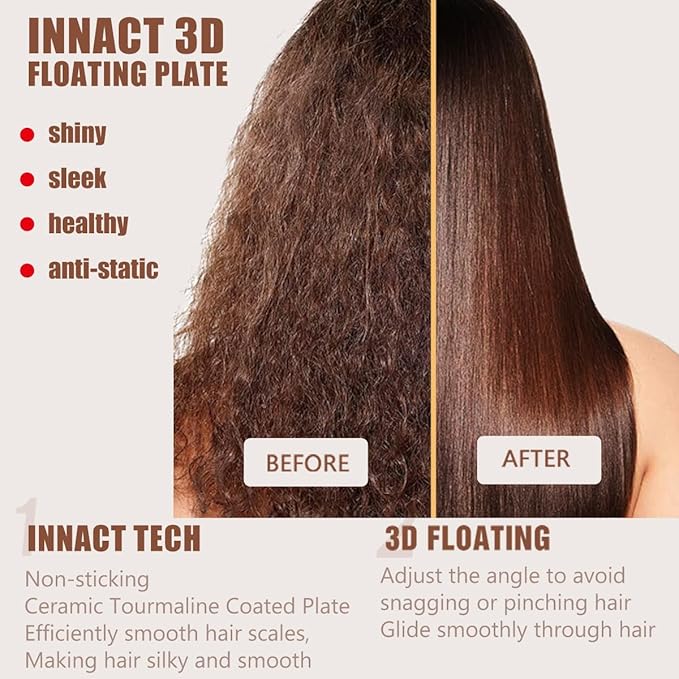 NITION Ceramic Tourmaline Hair Straighteners LCD Flat Iron MCH Fast Heating Up. Healthy Home Straightening Styling Tools with Travel Pouch Bag. 265-450°F Adjustable. 1" Smooth 3D Plate. Dual Voltage