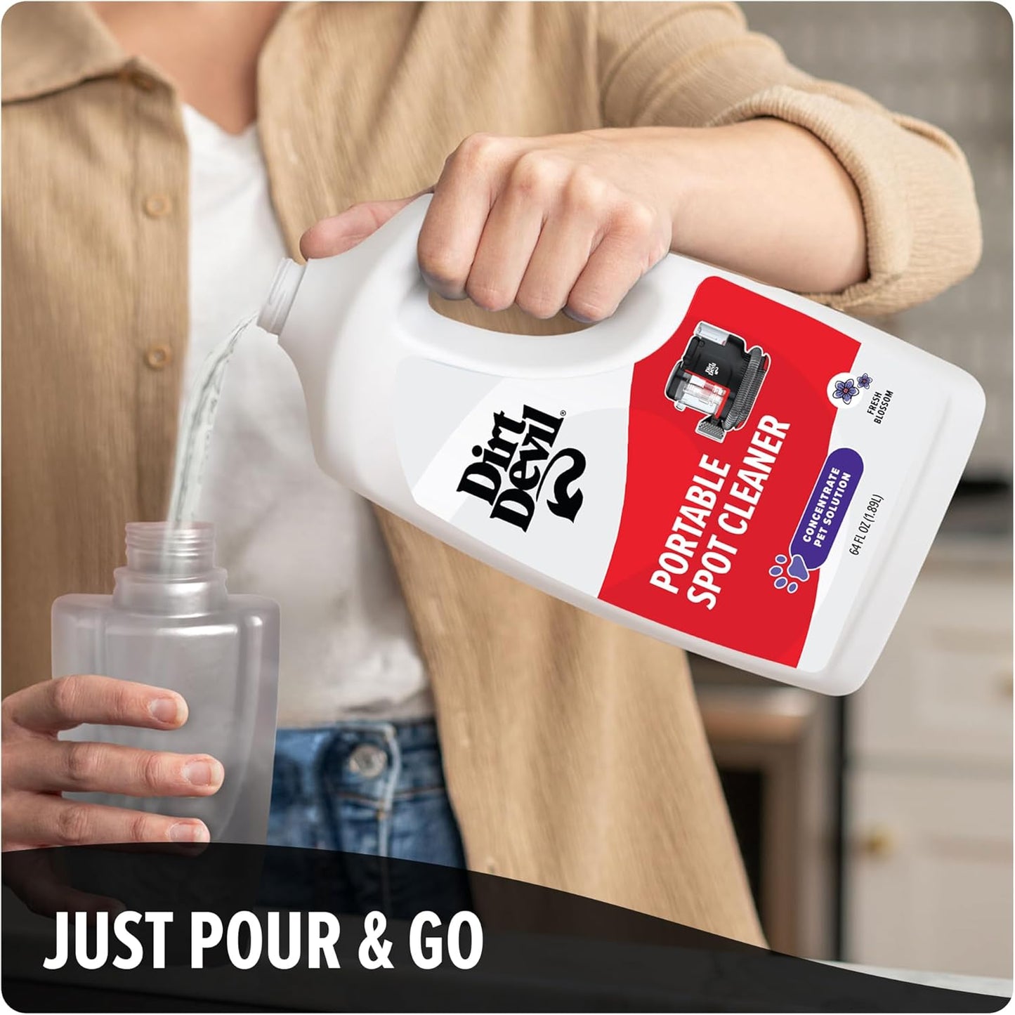 Dirt Devil Pet Portable Spot Cleaner Solution, 64 oz., Fresh Blossom Scent, Upholstery and Carpet Shampoo Solution, Eliminates Pet Messes and Odors, Pair with Dirt Devil Portable Spot Cleaners