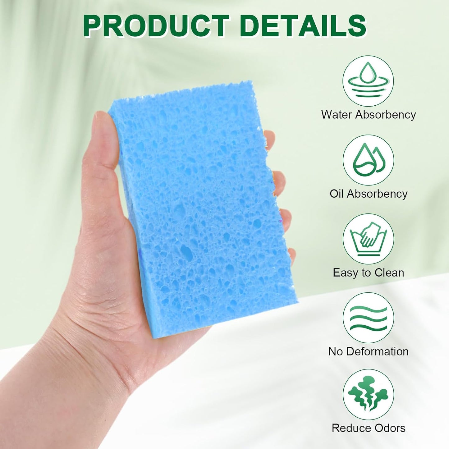 6-Pack Kitchen Sponges, Condense Eco Cellulose Non-Scratch Scrub Heavy Sponge for Kitchen/Household/Bathroom, Clean Tough Messes Dish Scrubber [Blue]