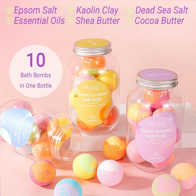 30 Bath Bombs with Essential Oil for Women Spa Gift Set Relaxing Birthday Gift for Best Friends Bubble Bath Skincare Relaxation Aromatherapy