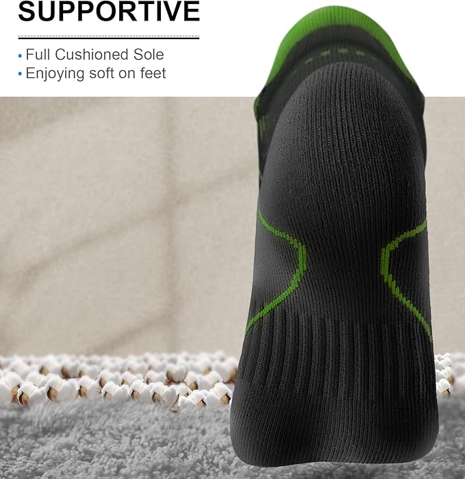 BULLIANT Men Running Socks 6Pairs-Ankle Athletic Socks Wicking Cushioned for Men Walking-Arch Compression Support
