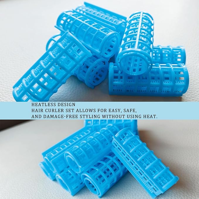 20 Pack Snap Hair Roller Plastic Hair Rollers Set, 0.98Inch/2.5cm Heatless Rollers with Mini Comb, Snap on Rollers for Fine Thin Hair, Self Grip Roller for DIY （SIZE L BLUE）