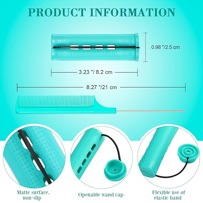 24 Pieces Hair Perm Rods Plastic Cold Wave Perming Curlers Hair Rollers with Steel Pintail Comb Rat Tail Comb Tools for Hairdressing Styling(Green,0.98 Inches)