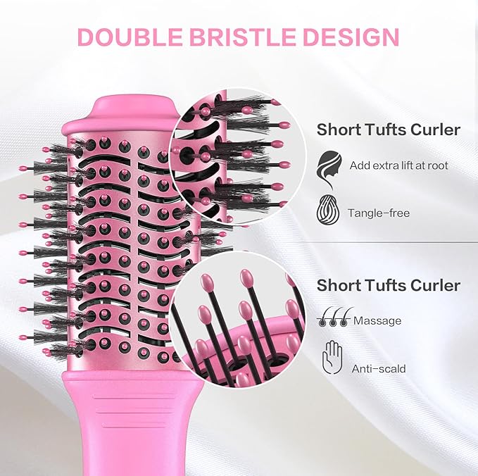 Dan Technology Blow Dryer Brush Hair Dryer Brush Hot Air Blowout Brush 120V 3 Speeds Oval Shape Volumizer Straightener Brush Faster Drying Mini Size Lightweight (Pink)