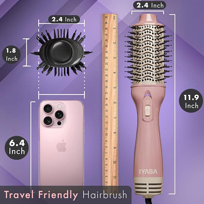 3” Large Barrel Ionic Hot Air Brush Hair Dryer – 75 mm One‑Step Volumizer Blowout Brush for Thick & Long Hair, 1100 W Plastic‑Tourmaline, Frizz Control, 3 Heat / 2 Speed, 13” Length