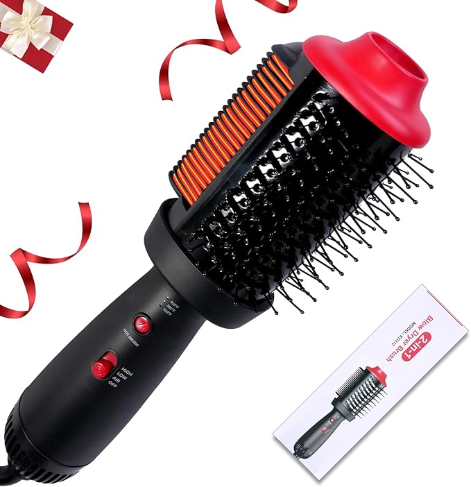 Heated Comb & 4-in-1 Blow Dryer Brush Hair Straightener Brush - Dual Mode Hot Air Styler for Drying, Straightening, Curling & Volumizing All Hair Types, Ceramic Ionic Technology