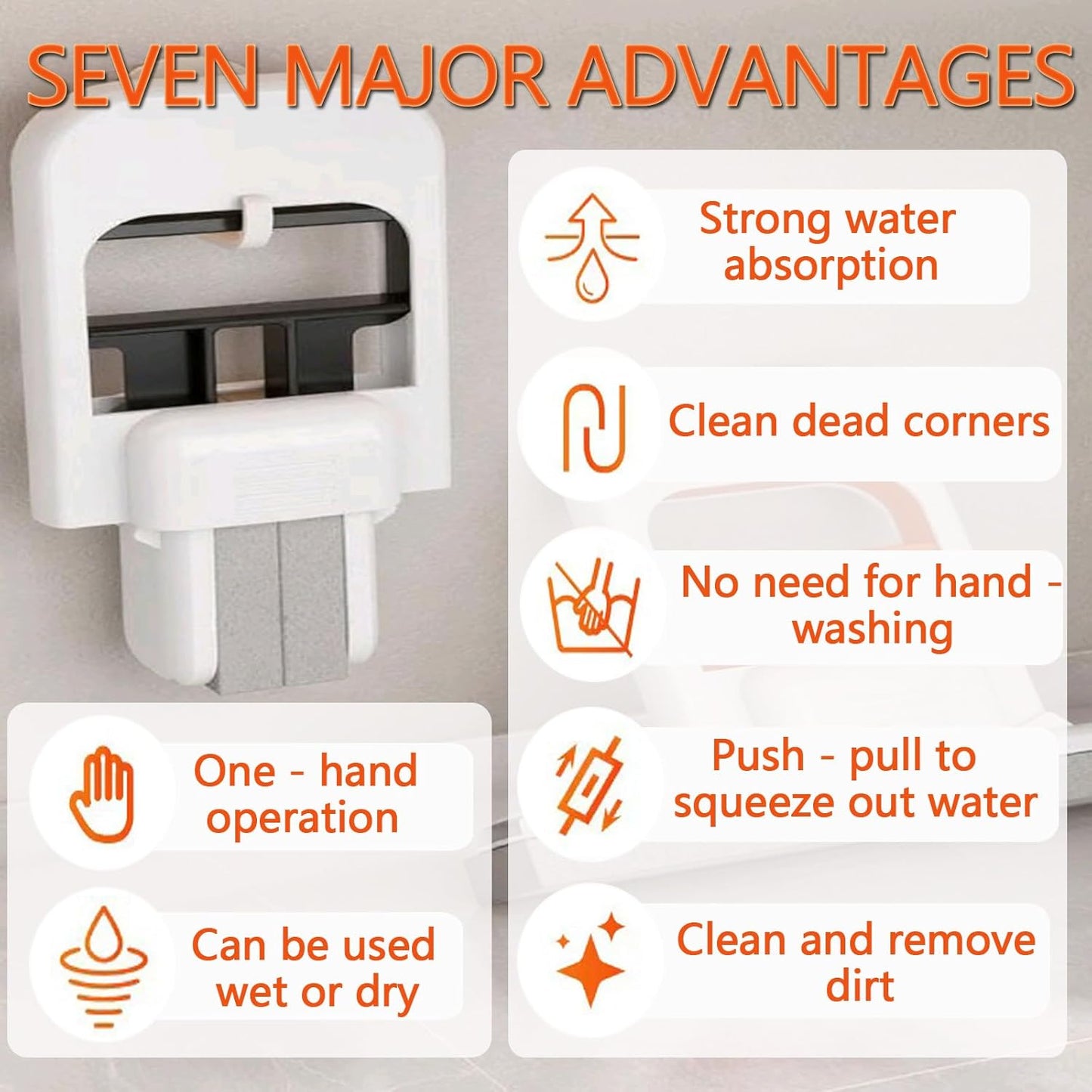 Mini Foldable Desktop Mop, Portable Cleaning Sponge Mop Self-Squeeze Sponge Cleaning Tool for Wet Dry Use on Kitchen Countertops Glass Bathroom Car (1 Pcs Orange)