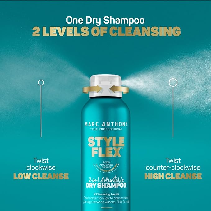 Marc Anthony Dry Shampoo for Women & Men, Style Flex 2-in-1 Adjustable Spray - 2 Cleaning Levels Dry Shampoo for Refreshed, Well-Groomed Hair Between Washes - All Hair Colors, 7 oz