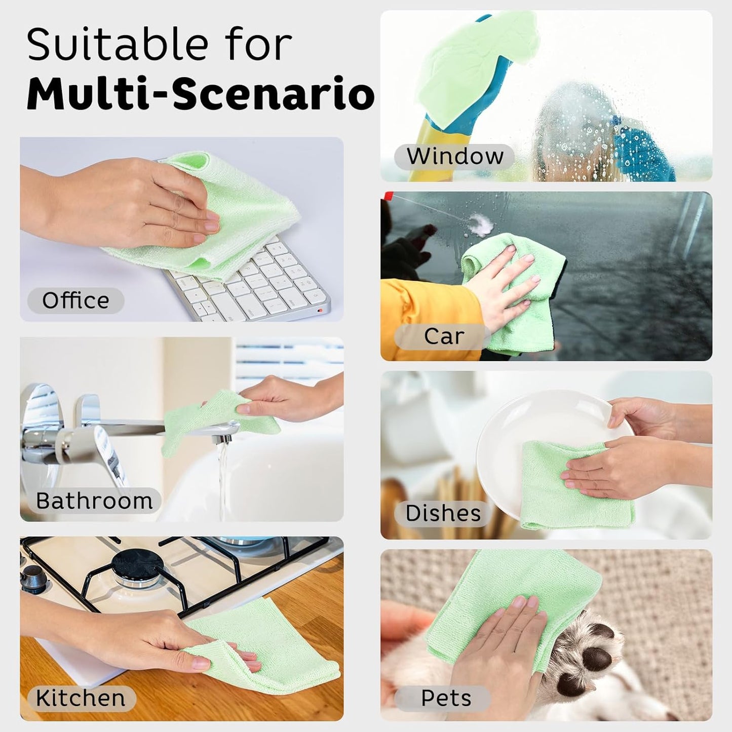 Matthew Microfiber Cleaning Cloth Roll 72Pack (12" x 12") Reusable Paper Towels&Washable Tear Away Towels,Ultra Water Absorbent Lint&Streak Free Cleaning Rags for Glass,Dishwash,Bathroom,Cars-Green