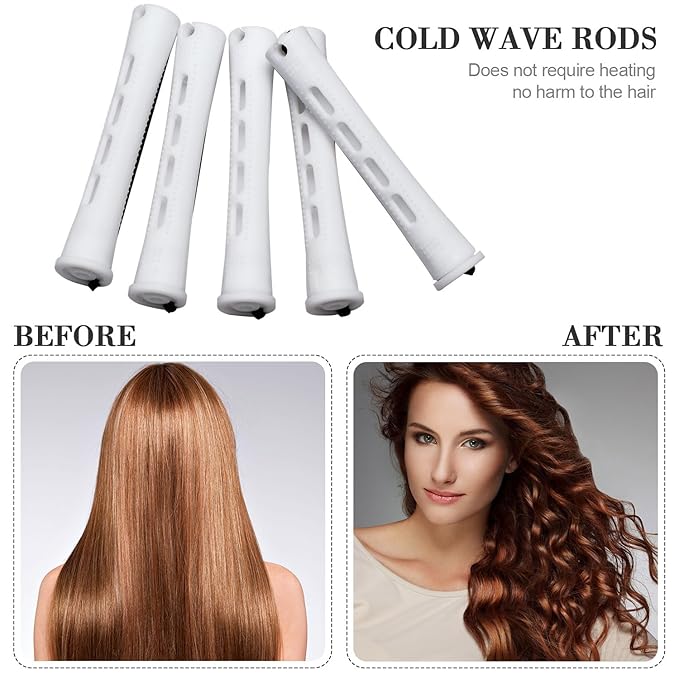 24 Pieces Hair Perm Rods Plastic Cold Wave Perming Curlers Hair Rollers with Steel Pintail Comb Rat Tail Comb Tools for Hairdressing Styling(White,0.63 Inches)
