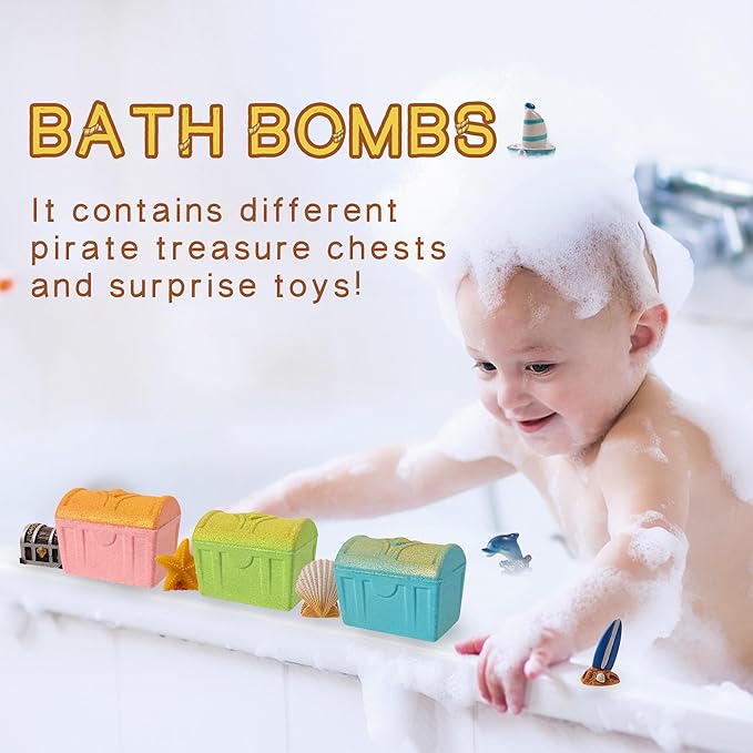 Bath Bombs for Kids with Surprise Toys Inside, 9 Pack Treasure Chest Bath Bombs Gift Set, Handmade Bubble Bath Fizzes Bomb with Toys, for Child-Safe, Fun & Educational, Ideal Gift for Kids