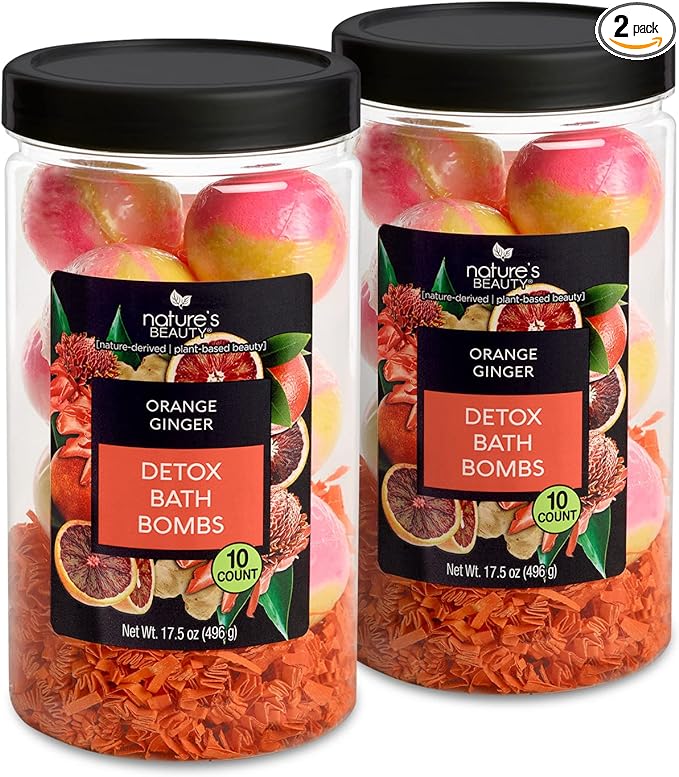 Nature's Beauty Orange Ginger Detox Bath Bomb Gift Set Multi-Pack - Luxury Fizzy Spa Bomb w/Citrus + Woodsy Patchouli Scent Made with Coconut Oil & Witch Hazel, 17.5 oz | 10 ct ea (2 Pack)