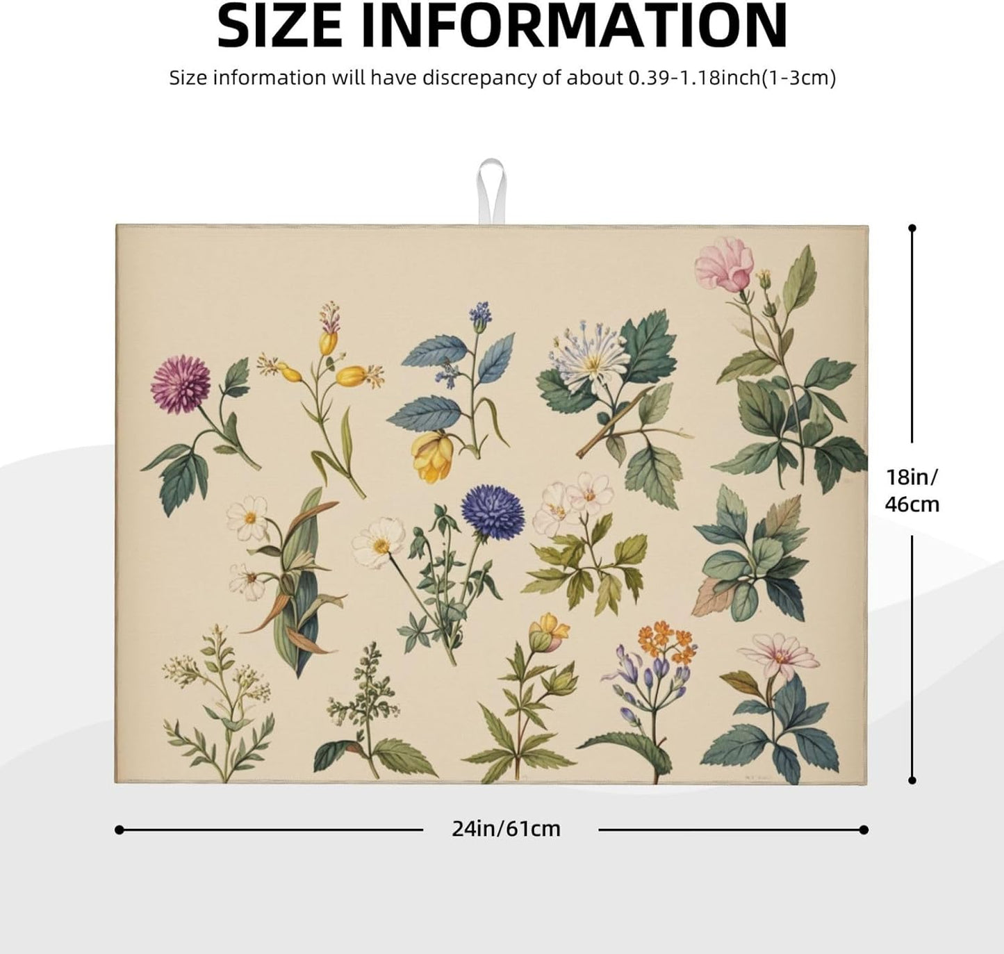 Vintage Plants Herbs Floral Dish Drying Mat Highly Absorbent Double-Sided Microfiber with Hanging Loop Reversible Drain Dish Rack Mat Drain Mat Suitable for Kitchen Countertop Coffee Bar 18 x 24 Inch