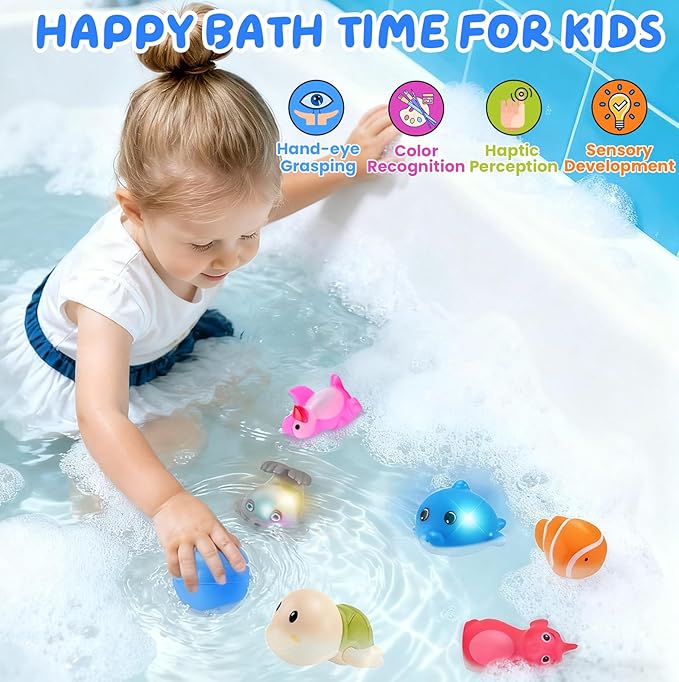 Bath Toys for Kids Ages 1-3, 14PCS Ocean Animal Bathtub Toys, Light Up Sensory Shower Toy Set for Baby 6-12-18 Months Bathtime, Birthday Gifts for Toddler Boys Girls 1 2 3 4 5 6 Years Old