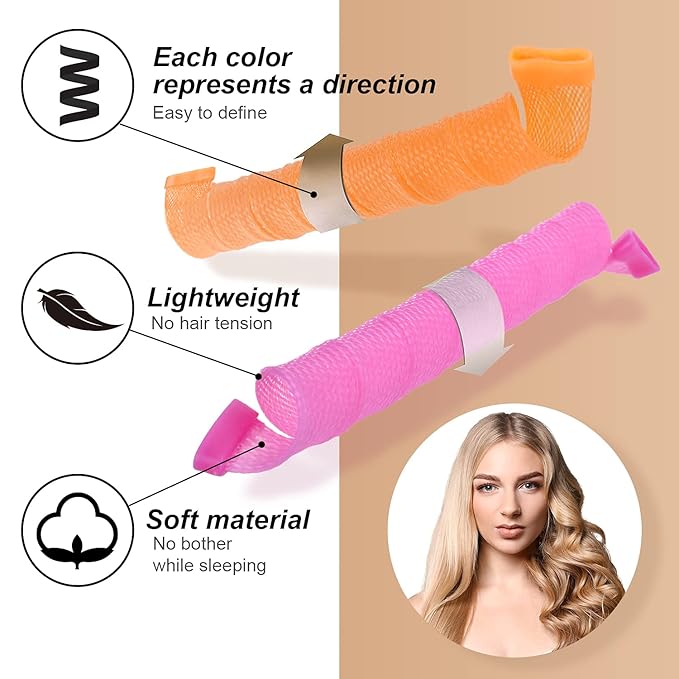 40pcs Heatless Spiral Hair Curlers for Long Hair - Heatless Curls Overnight 22inch Magic Magic Hair Rollers No Heat Curlers with 6pcs Styling Hook