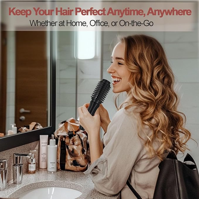 Youbella Cordless Hair Curling Iron Brush, Mini Travel Hot Straightener Comb, 3-In-1 Portable Wave Curling Wand, 1.5″ Ionic Heated Brush, USB Rechargeable Hair Curler, All Black –No Automatic Rotation