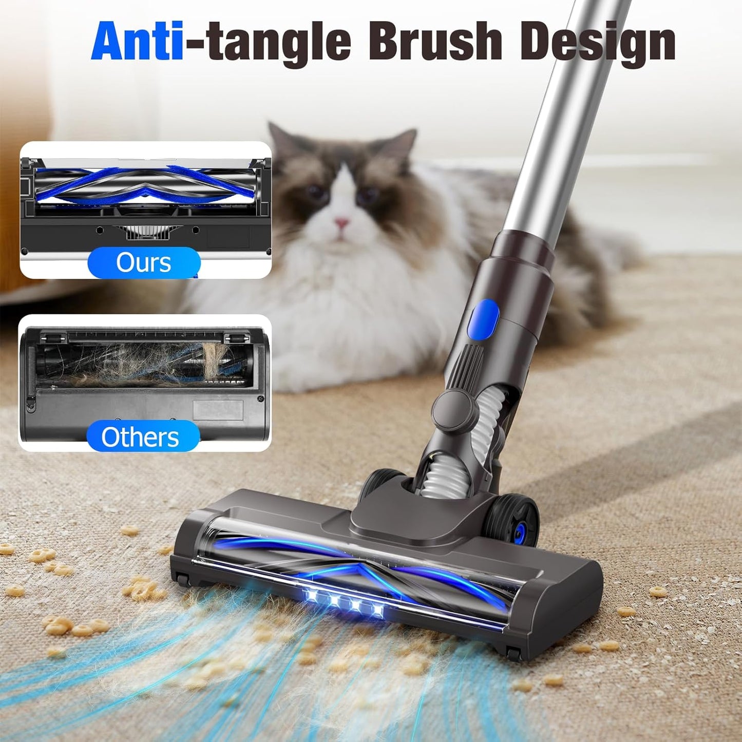Cordless Vacuum Cleaner, Super Power Suction Stick Vacuum Cleaners with 2200 mAh Battery,8-in-1 Lightweight Self-Standing, 35 Mins Runtime for Home Low-Pile Carpet Pet Hair