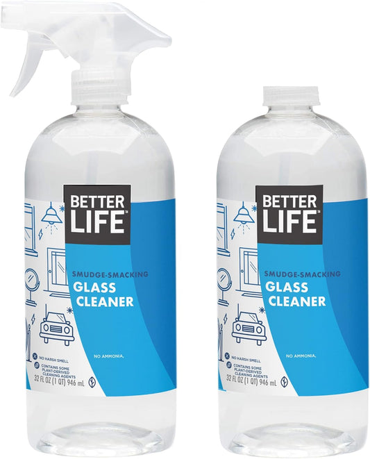 Better Life Glass Cleaner, Streak-free Window Cleaner, Surface Cleaning Spray, Mirror, Screen and Shower Door Cleaner, Removes Fingerprints, Dust, Dirt, Unscented, 32 Oz, Pack of 2