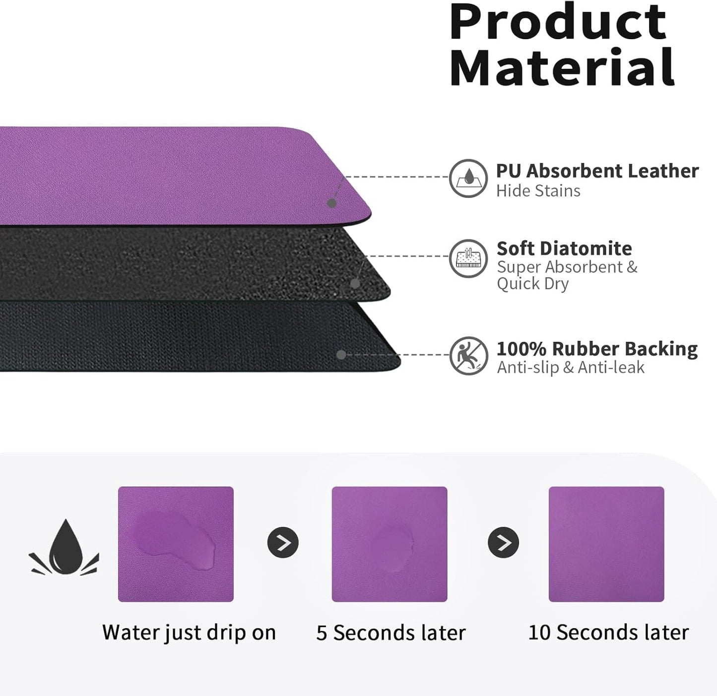 Dish Drying Mat for Kitchen Counter, Heat Resistant Drainer Mats with Non-slip Rubber Backed, Hide Stain Kitchen Super Absorbent Draining Mat, Easy to Clean Dish Rack Pad, Purple 18"x28"