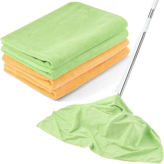 4 Pack Extra Large Microfiber Cleaning Cloths 20"x30", Lint-Free Reusable Towels for Home, Glass, Windows, Office, Kitchen, Bathroom – Green & Orange