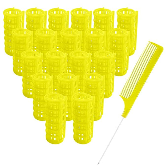 20PCS Plastic Hair Rollers Set 2.5cm/1in Heatless Rollers Hair Curlers Self Grip Rollers Tools for DIY Hairdressing Hair Salon(Yellow)