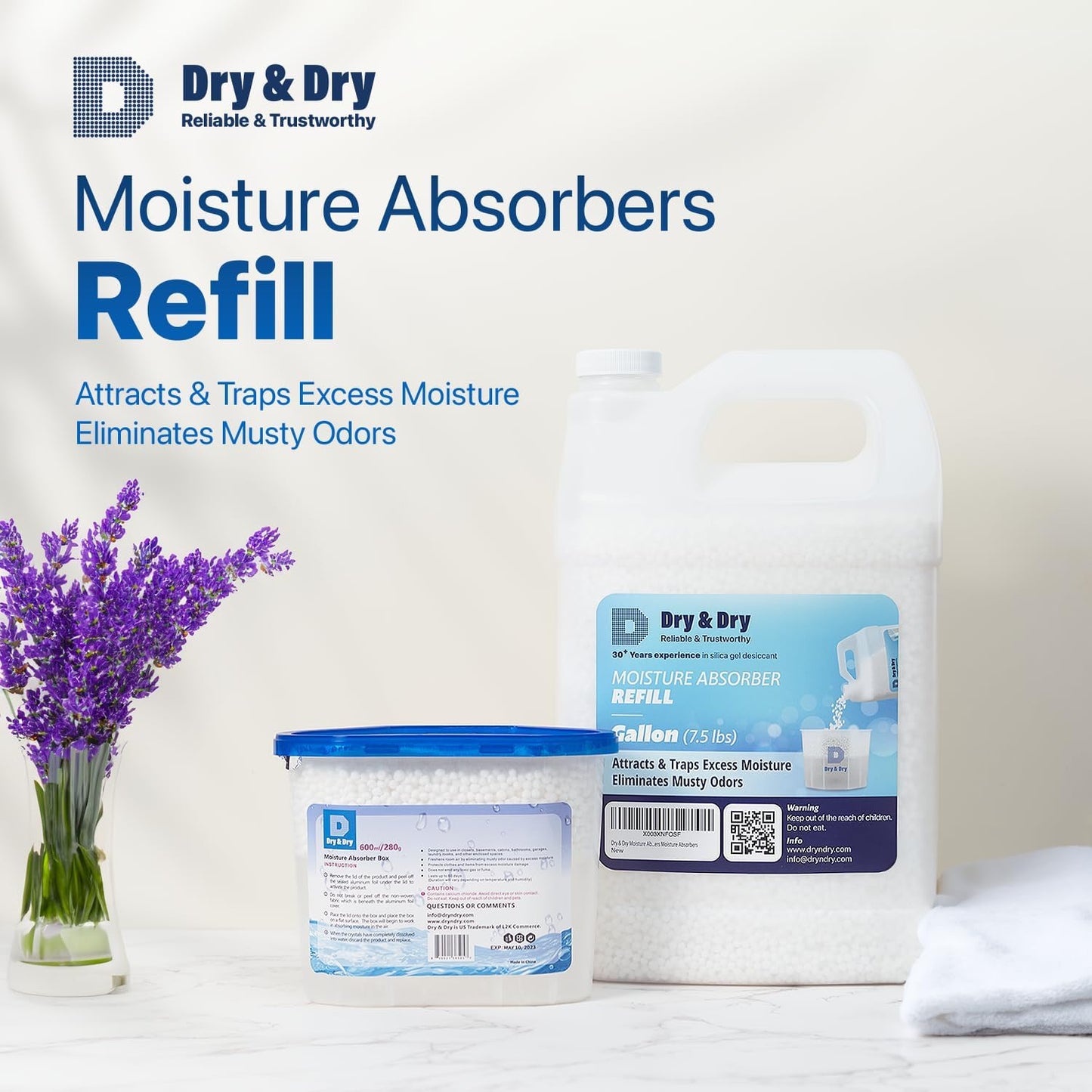 Dry & Dry Moisture Absorbers Refill Beads (15 LBS) - Dehumidifiers for Home Dehumidifier for Basement Dehumidifiers for Bedroom Small Dehumidifiers, Moisture Absorber Refill, Fragrance Free