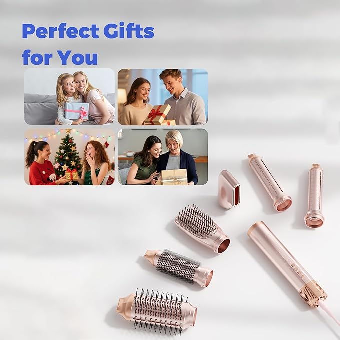 6-in-1 Hair Dryer Brush, 110,000 RPM High-Speed Hair Dryer Fast Drying,Upgraded Air Styler with Auto Wrap Curlers,Blow Dryer Brush for Straightening, Smoothing,Volumizing, No Heat Damage