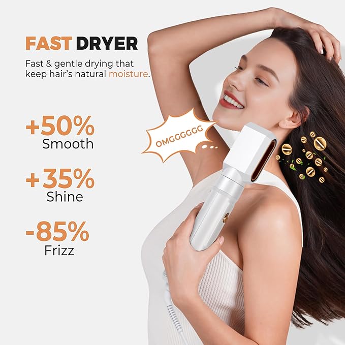 Blow Dryer Brush Set of 6, Air Curling Iron 3 Temperature Negative Ionic Hair Dryer Brush, Hot Air Brush Hair Styling Tools, 800W Volumize Straightener Round Brush Blow Dryer 100-120V
