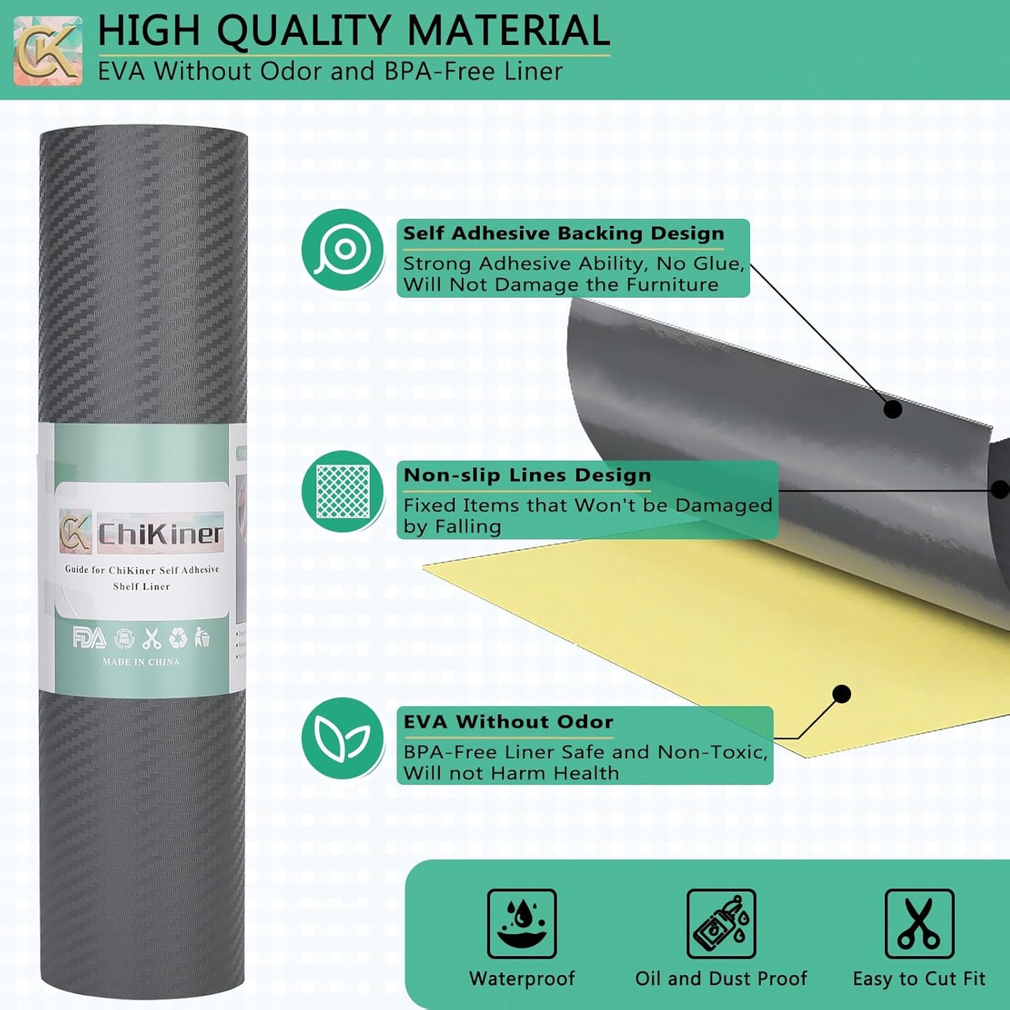 Self-Adhesive Shelf Liner Kitchen Liner, Waterproof Backed Paper Easy Peel and Stick Contact Liner Without Residue for Decor Your Desk Surface, Kitchen Countertops (Silver, 11.8 x 393.7 inches)