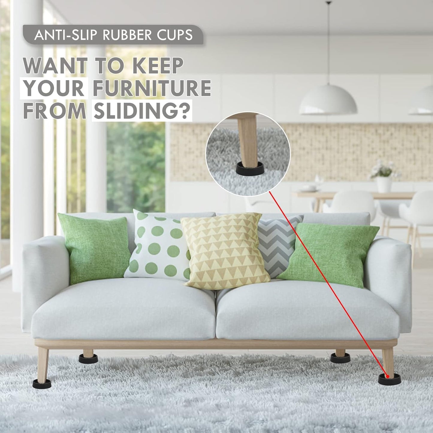 2X2 Round Rubber Caster Cups, Non Slip Furniture Pads, Anti-Slip Gripper, Anti Skid Furniture Feet, Anti Slide Floor Protector for Bed Couch Table Chair Stoppers - (Black, 12 Pack)