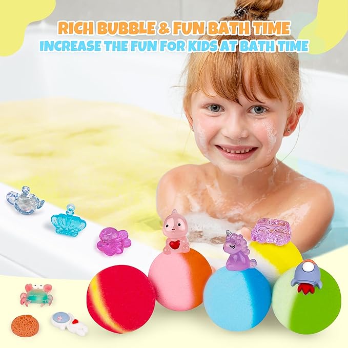 48pcs Bath Bombs for Kids with Toy Inside, Organic Colorful Bubble Bath for Kids Safe, Best Birthday, Party, Easter Bath Bombs Gift Set for Girls and Boys