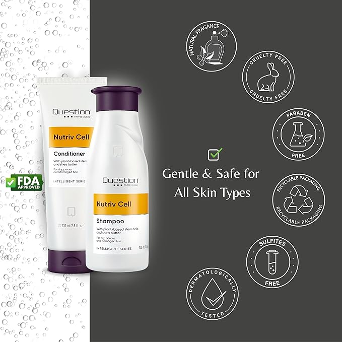 Sulfate-Free Shampoo and Conditioner Set for Dry & Damaged Hair – Deep Repair with Shea Butter & Plant-Based Stem Cells – Frizz Control & Moisture Boost – Set 2 | 11.16 + 7.8 fl oz