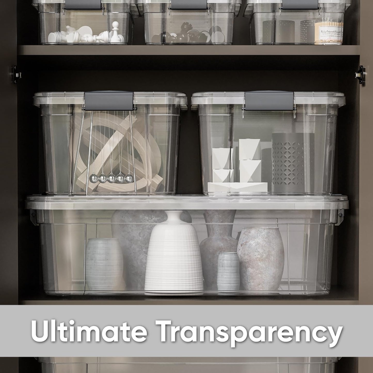 Superio Storage Bins with Lids- 4 Pack, 4.5 Qt Clear Boxes for Organizing, Stackable Plastic Containers- BPA Free, Non-Toxic, Odor Free, Organizer for Home, Office, Dorm