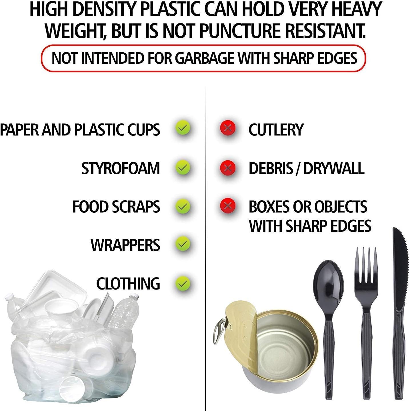 Aluf Plastics High Density Trash Bags, 16 Gallon, 4000 Count, 6 Micron (eq), 24" x 33", Clear, for Bathroom, Office, Industrial, Commercial, Janitorial, Municipal, Recycling