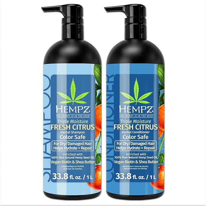 HEMPZ Hair Shampoo & Conditioner Set - Grapefruit & Peach Scent for Dry, Damaged and Color Treated Hair, Hydrating, Softening, Moisturizing with Biotin Duo Set 33.8 fl oz