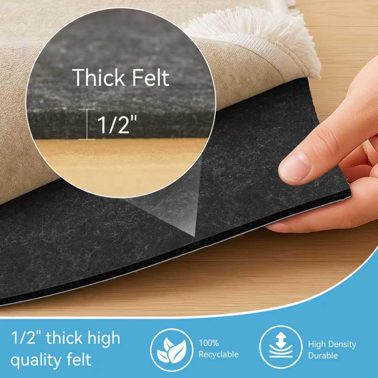 Warmstar 2x8 FT Non Slip Rug Pad,100% Waterproof Felt Rug Pad for Hardwood Floors,1/2” Thick Soft Carpet Pad with Natural Rubber Backing, Secure Grip & Floor Protection