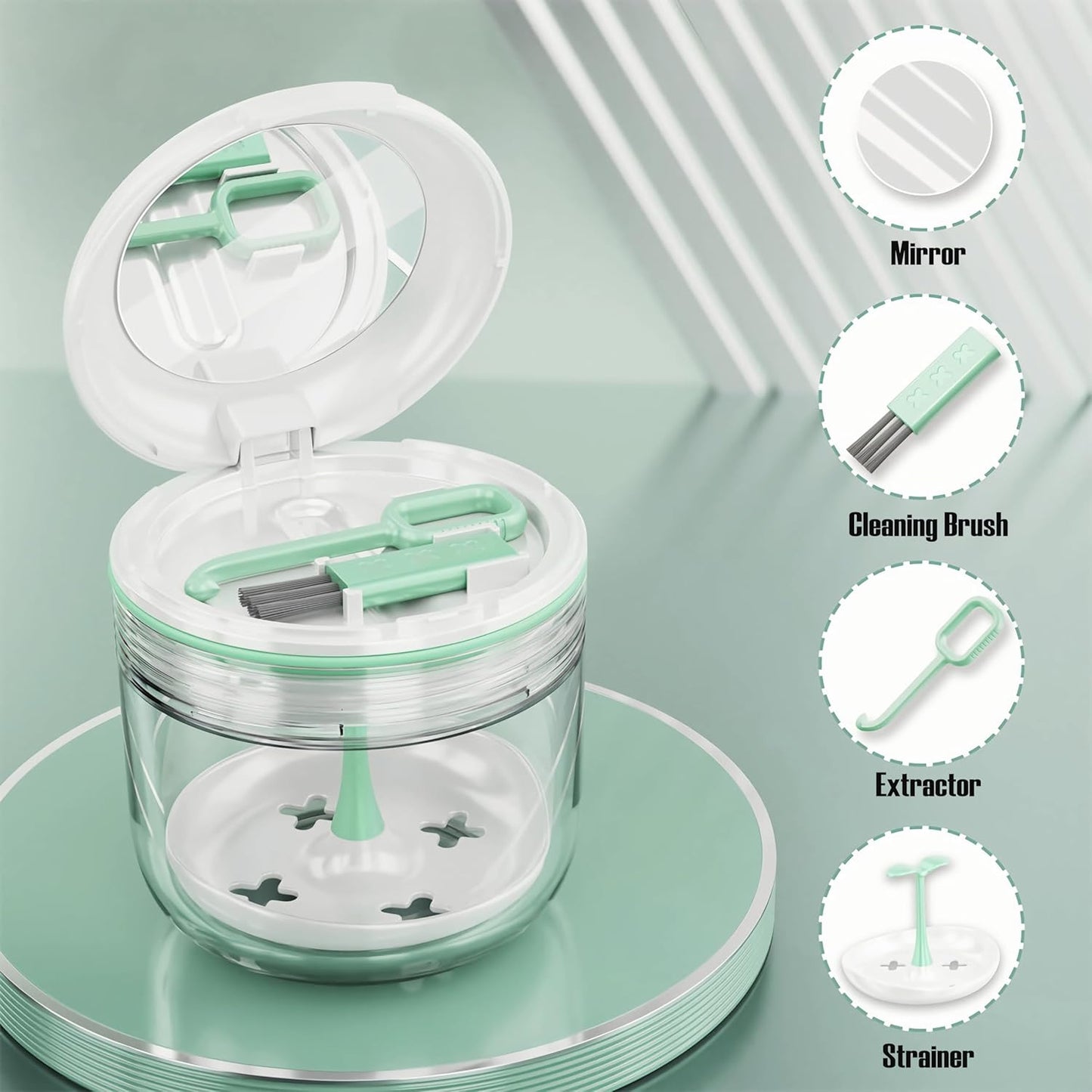 MURRI&MURRDI Retainer Case, Denture Bath Box with Strainer Basket, Mouth Guard Case, Braces Cleaner Cup Cute Denture Holder Retainer Storage Soak Container for Travel (White)