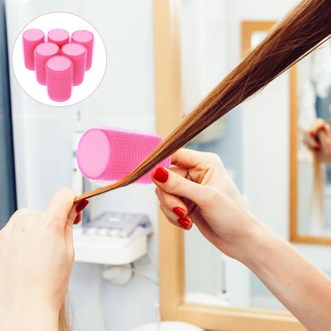 DOITOOL Hair Curlers Rollers ： 12pcs plastic Hair Sponge Rollers for bangs, Self-Adhesive Styling Tools, Curlers for Women, Rosy, 2.36 x 1.41 Inch