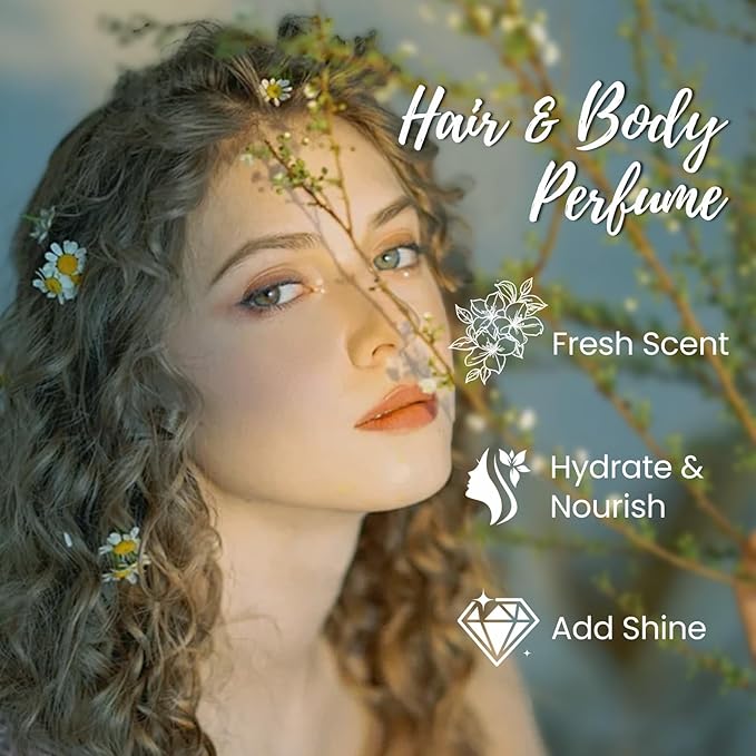 Hair Perfume, Heavy Cream Hair Perfume for Women Long Lasting Pheromone Body Spray Oil Mist Deodorizer Refresher, Milk Chamomile Jasmine Portable Hydrate Shine, Alcohol Free Light Parfum, 50 ML
