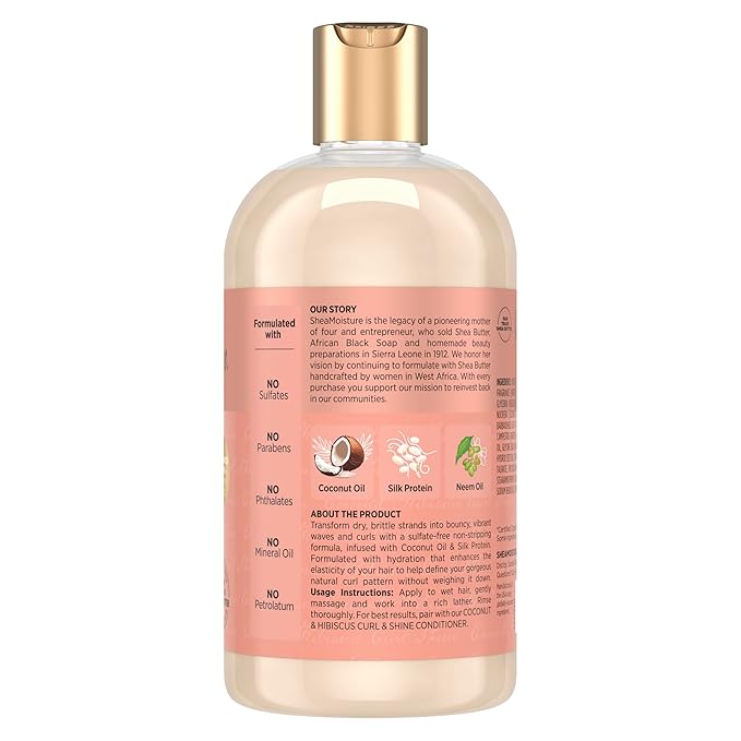 SheaMoisture Curl and Shine Coconut Shampoo Coconut & Hibiscus for Curly Hair Paraben Free Shampoo 13 oz