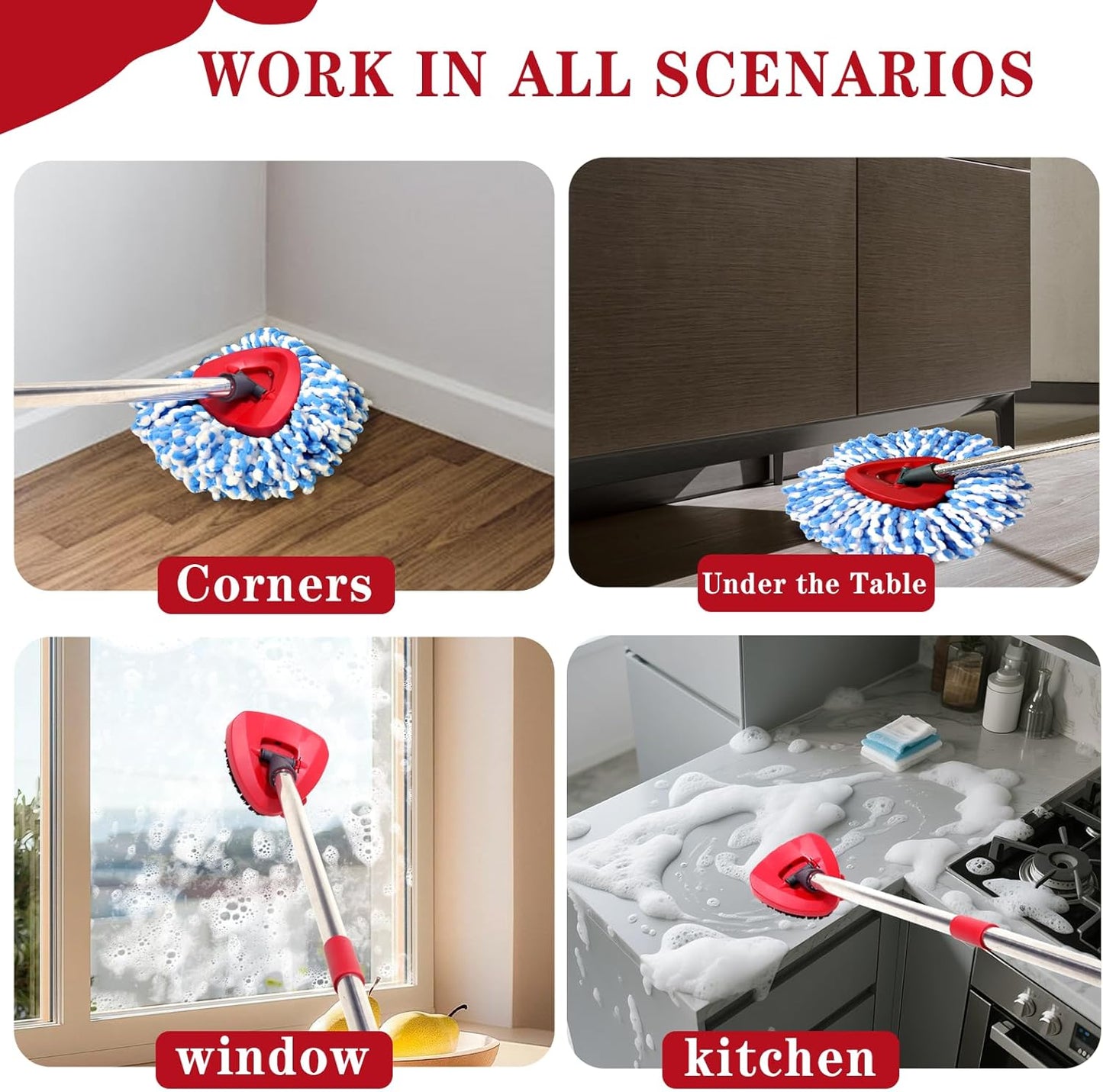 2 Pack Spin mop Replacement Head, Spin mop Scrub Brush,Microfiber Mop Refills, Easy to Replace,for Bathroom,Kitchen,Tub and Tile,Easy Cleaning,Suitable for Ocedar RinseClean 2-Tank System Spin Mop (B)