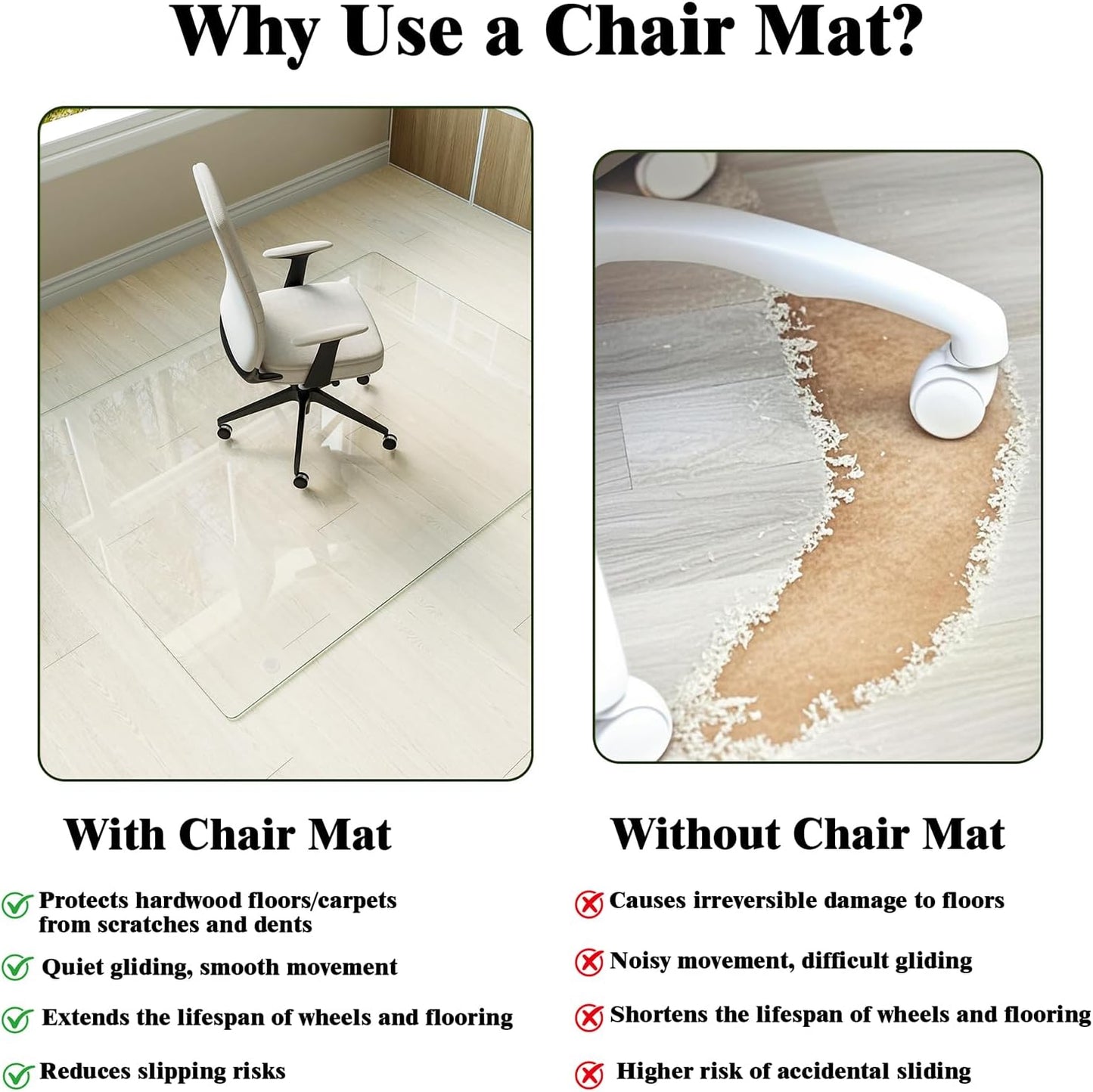 Koonmi Tempered Glass Chair Mat for Hardwood Floors & Carpets, 30" x 48“ Transparent Heavy Duty Office Floor Protector with Noise-Free Gliding Shatterproof for Home Office Desk